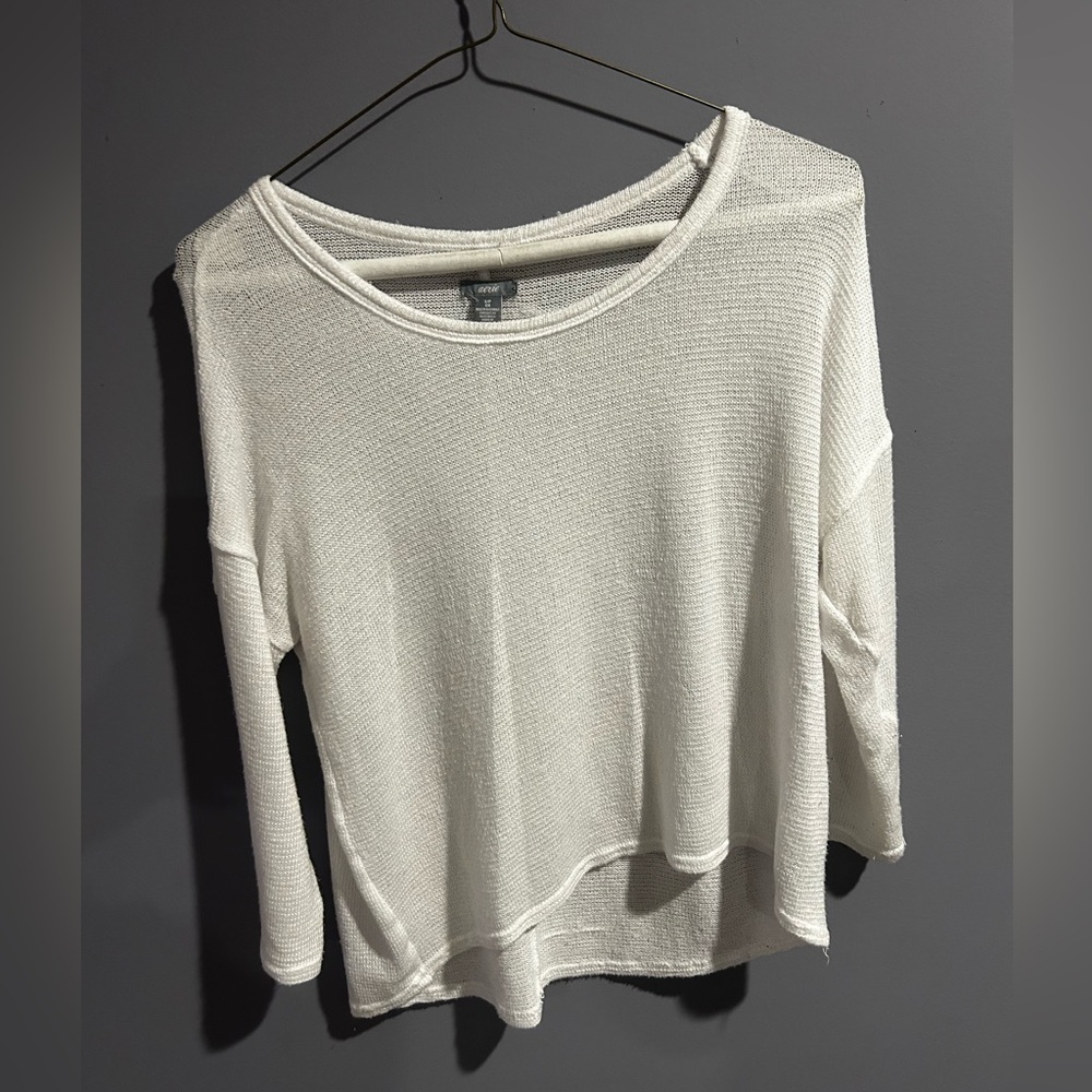 Aerie White Waffle Knit Cover-Up Sweater – Drop Shoulder, 3/4 Sleeves